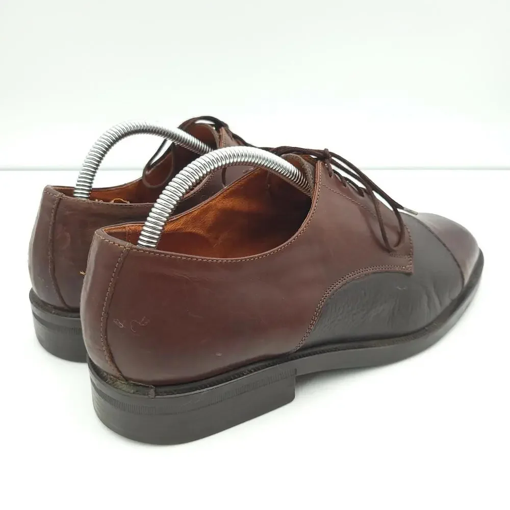 Brass Boot Oxford Shoes Mens 8 Brown Leather Cap Toe Dress Shoes‎ Made in Italy